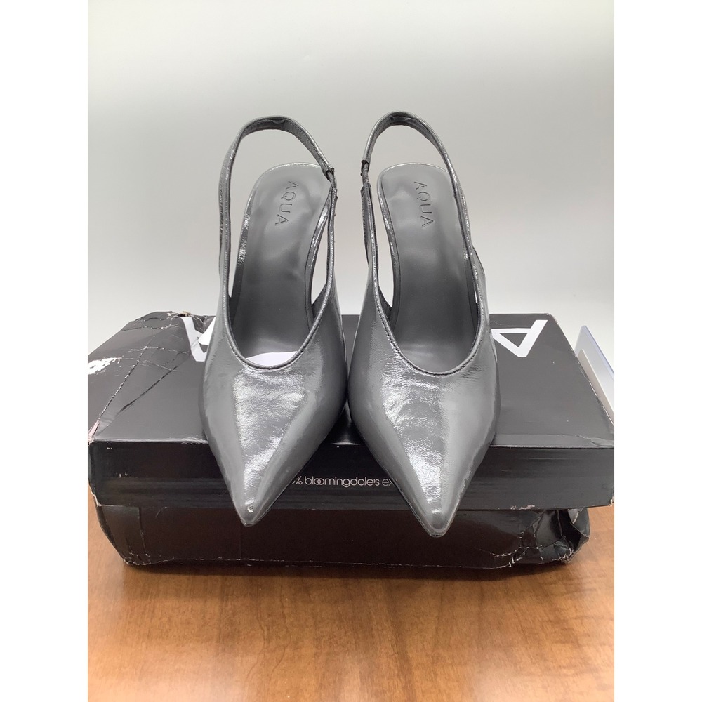 AQUA Azure Grey Pointed Toe Slingback Stiletto Pumps Heels Womens Size 8.5